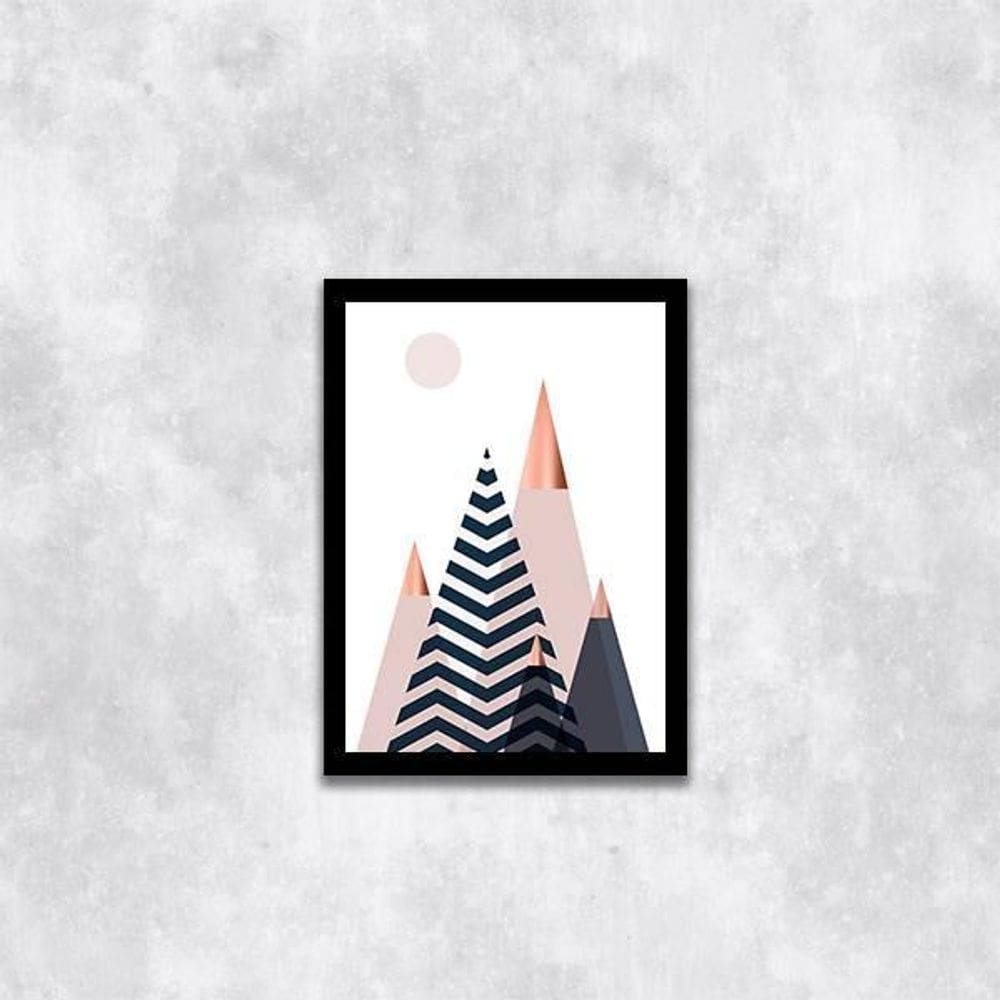 Quadro Montanhas Geométricas 45X34Cm Com Vidro Moldura Preta