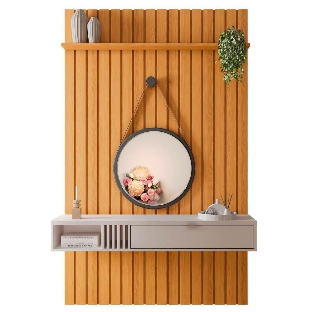 Painel Ripado Para 50 Pol. Com Bancada Suspensa Jazz H01 Cinamomo-off White - Mpozenato