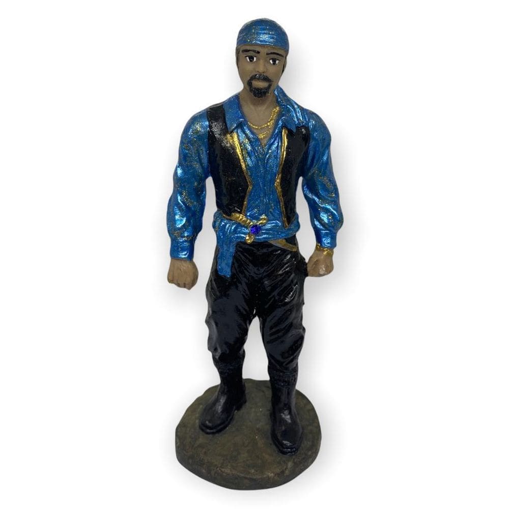 Escultura Cigano Azul Metalizada 15 Cm Em Resina