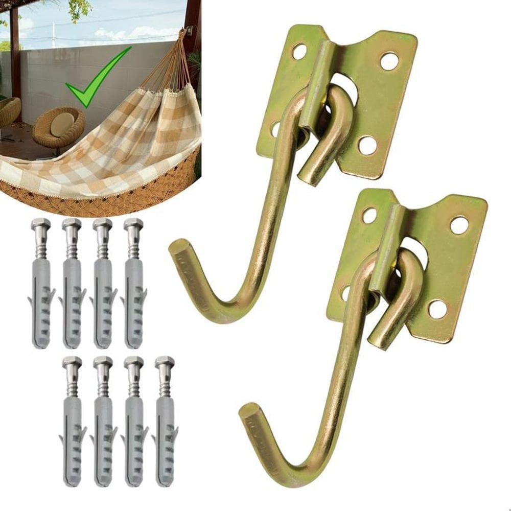 1 Kit Gancho De Rede Reforçado Com 8 Parafuso E Bucha 150Kg