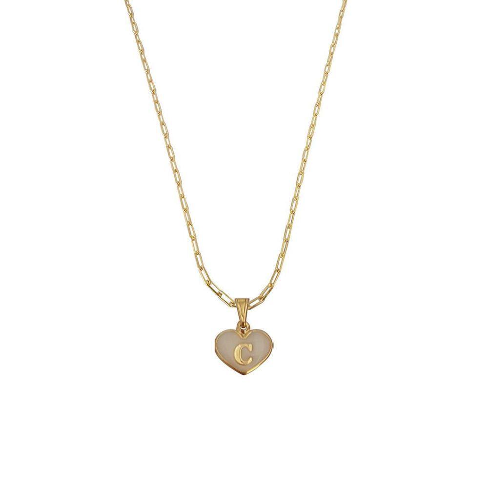 Colar Cartier 60Cm Coração Branco Letra C Banhado Ouro 18K