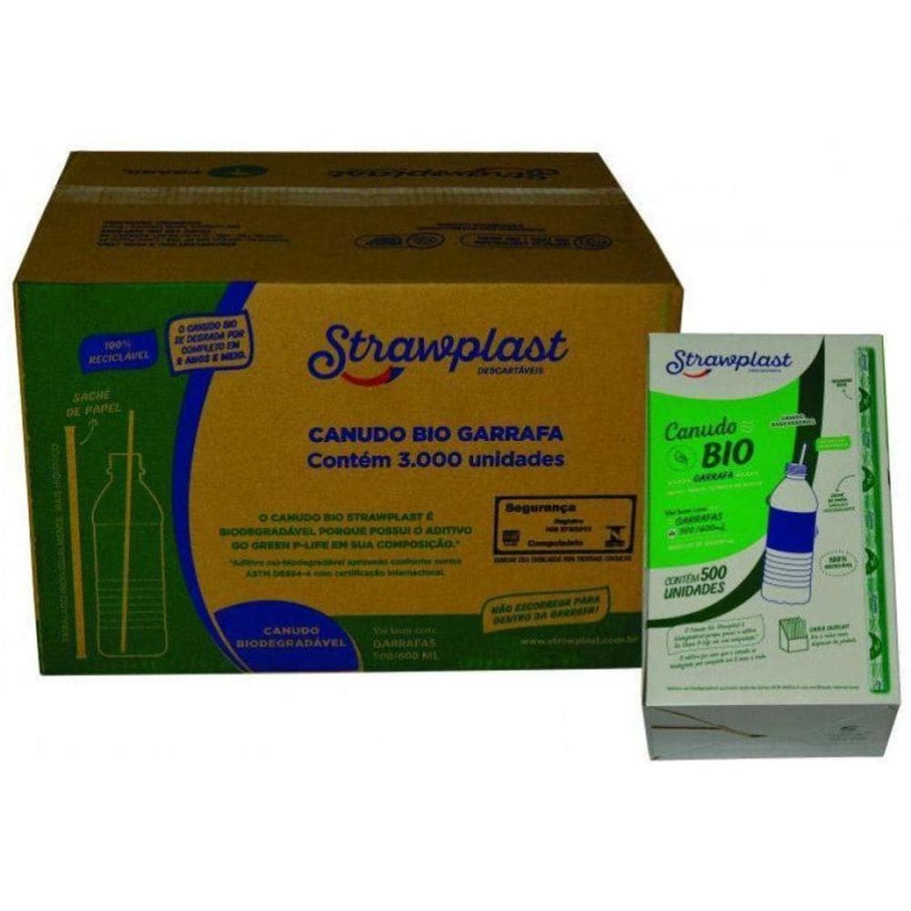 Canudo Biodegradável Para Garrafa 24Cm Embalado C/6000 2Cxs