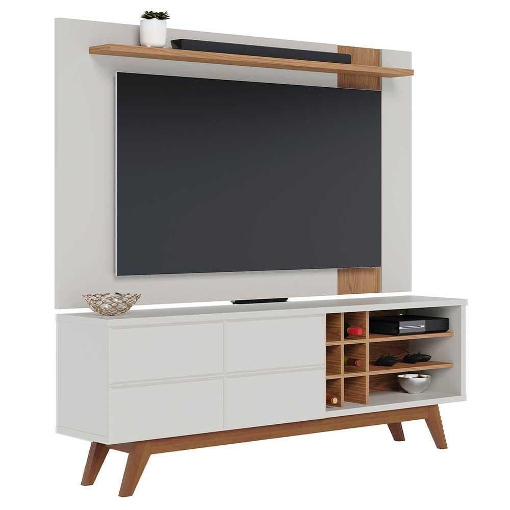 Rack Para Sala Norena Com Painel Para 70 Pol. Amélie C05 Off White Matte-freijó - Mpozenato