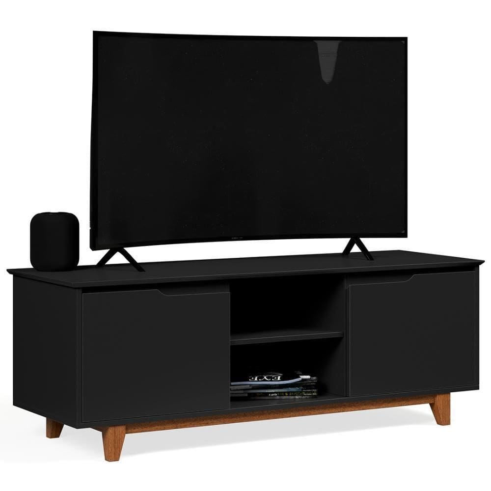 Rack Para Sala Bancada De 55 Pol 139cm Flow Preto - Ej Móveis