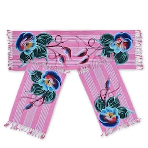 Jogo Passadeira Cozinha Kit 3 Pçs Tear Rustico Pintado A Mão Rosa