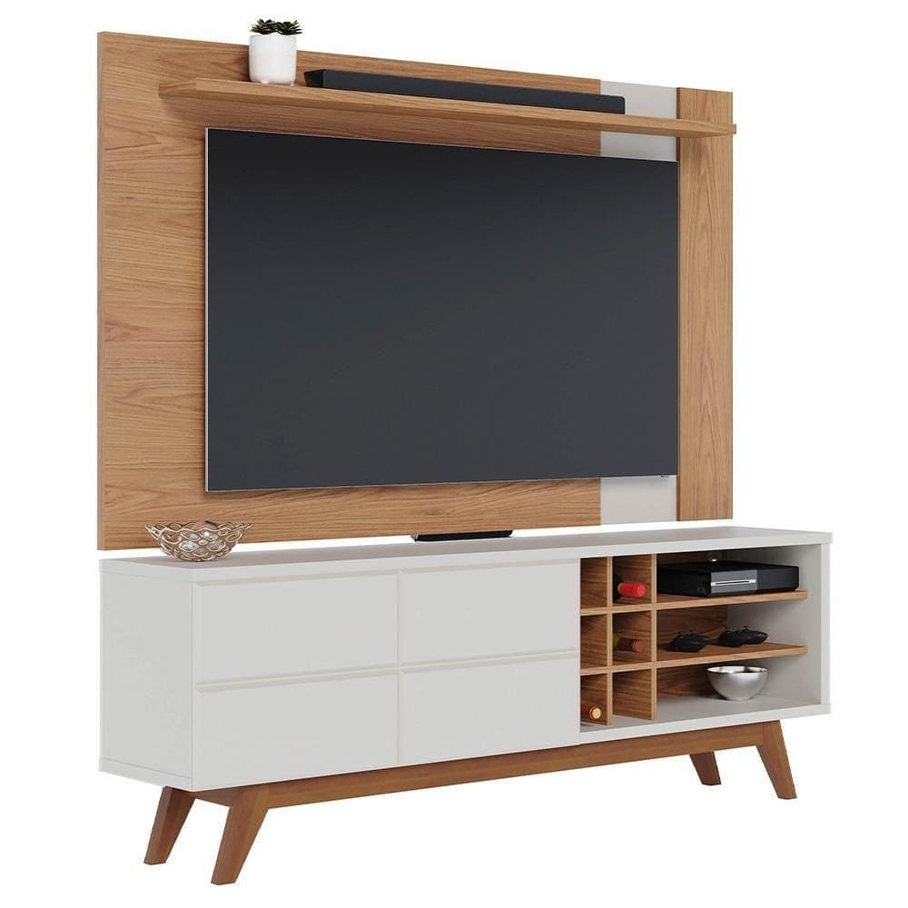 Rack Para Sala Norena Com Painel Para 70 Pol. Amélie C05 Freijó-off White Matte - Mpozenato