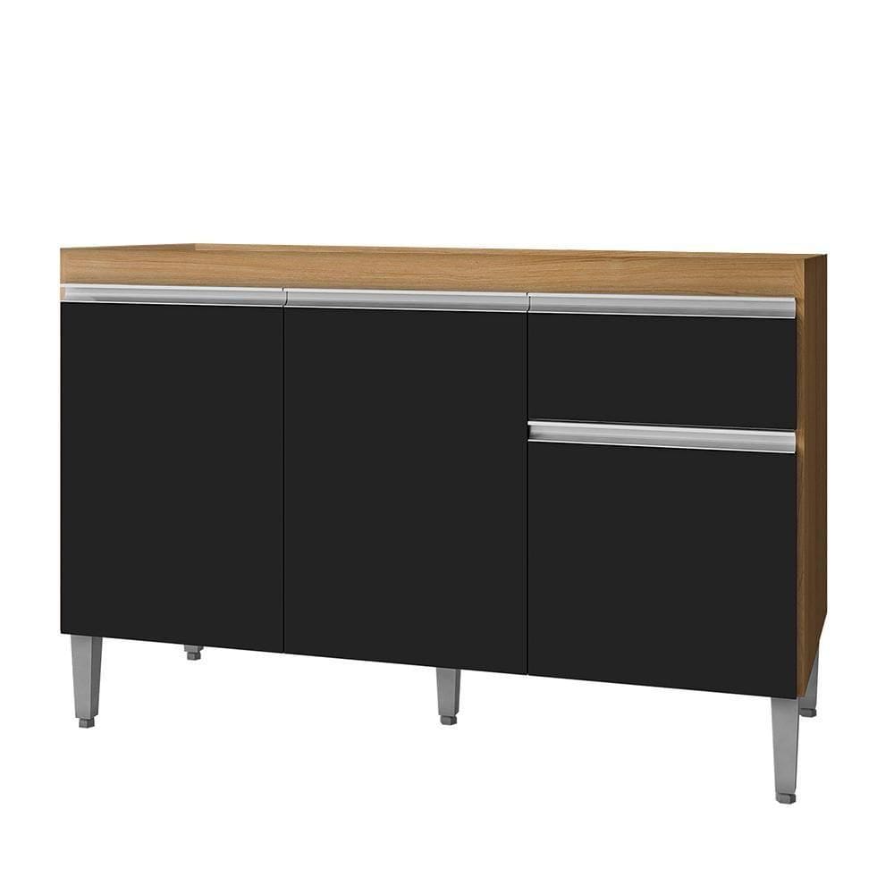 Balcão De Cozinha Para Pia 120cm 1 Gaveta Tatiane Amêndoa-preto - Ajl Móveis