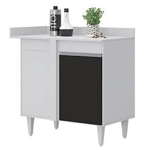 Balcão De Canto Reto Com Tampo 1 Porta Denver Branco-preto - Lumil