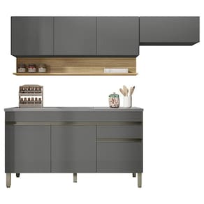 Armário De Cozinha 4 Peças Balcão Com Pia 120cm Lina08 K02 Gris-freijó - Mpozenato