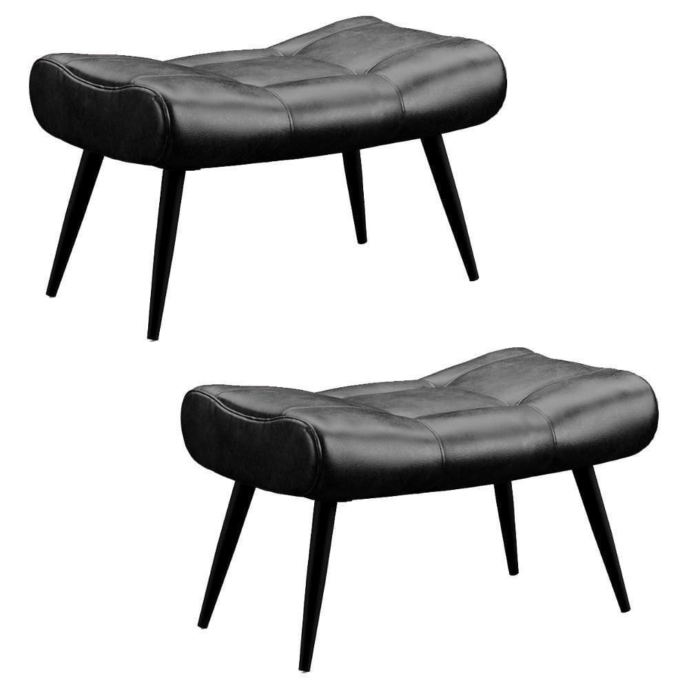 Kit 2 Puffs Decorativos Para Sala De Estar Pés Palito Lord Sintético Preto - Ibiza