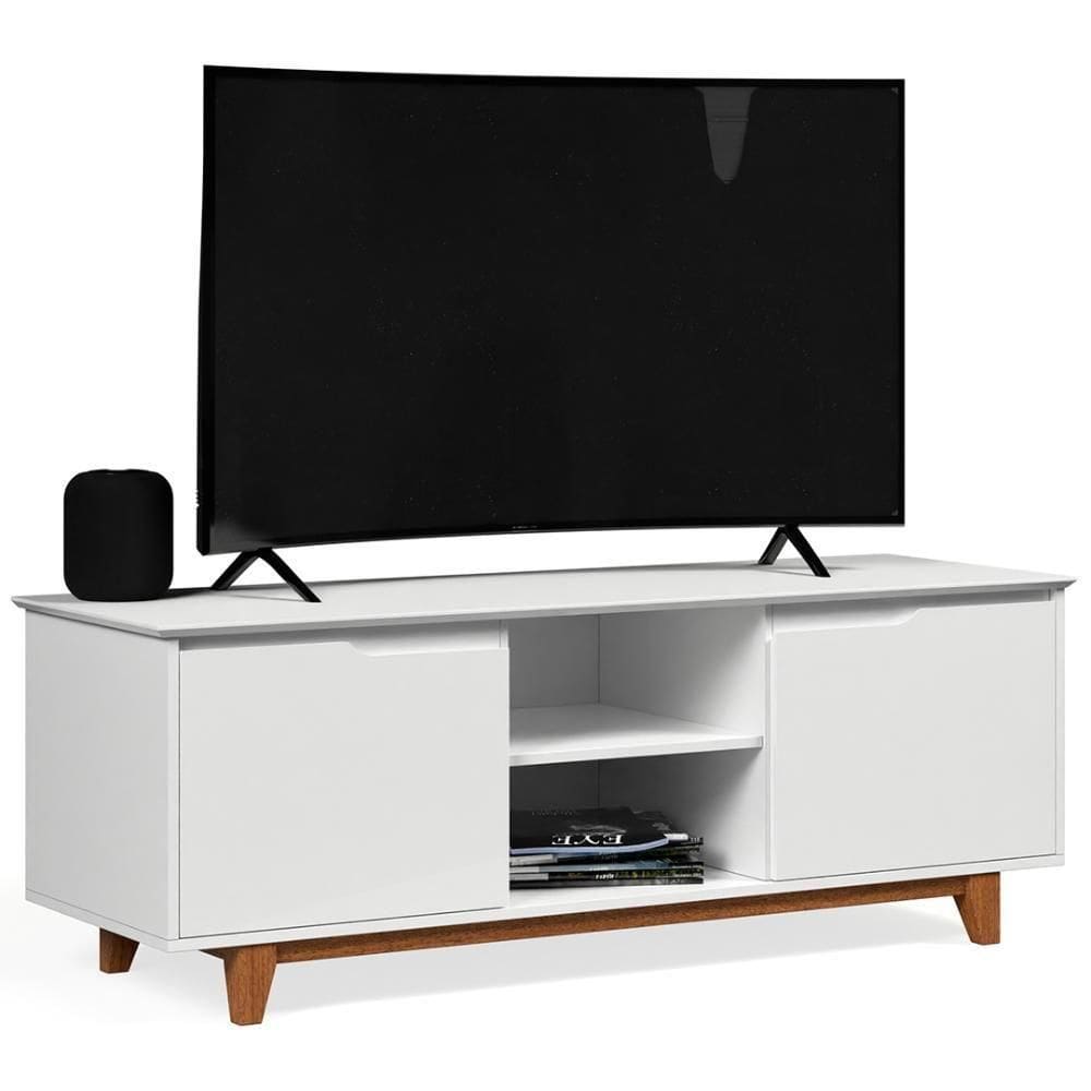 Rack Para Sala Bancada De 55 Pol 139cm Flow Branco - Ej Móveis