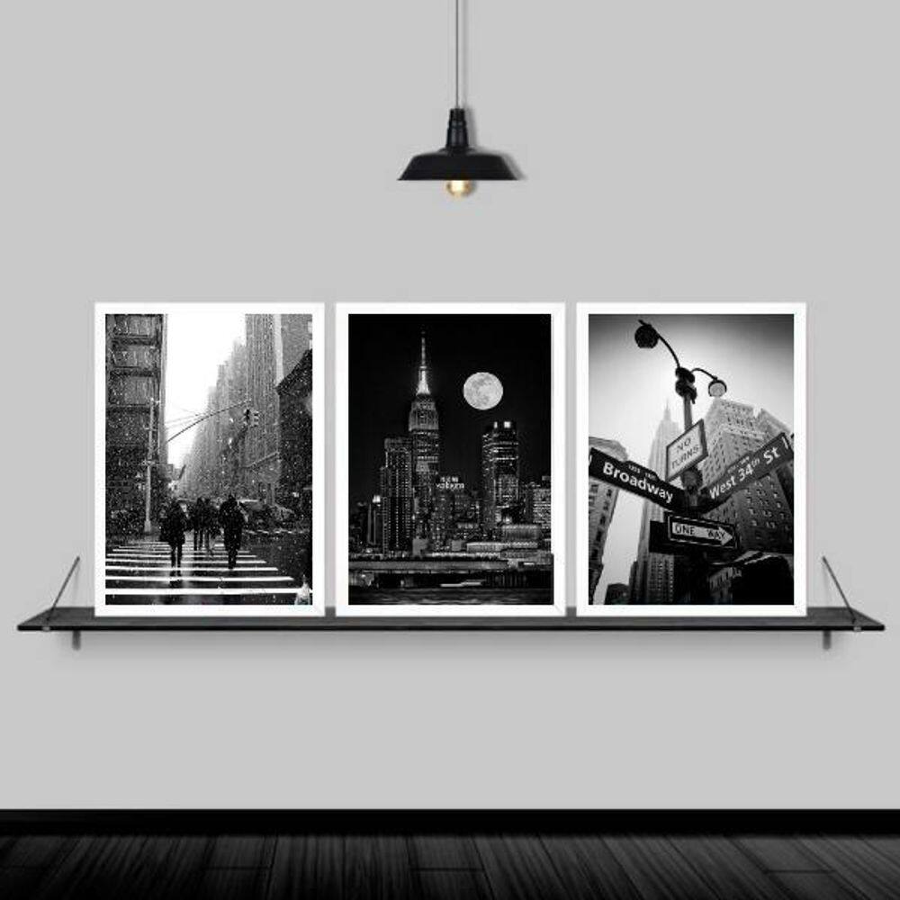 Quadros Fotografias New York Moldura Branca 24X18Cm 3 Peças