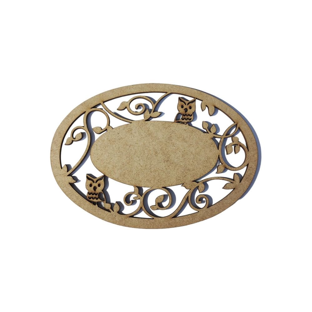 Placa Mdf Cru Artesanato Design Arabesco Oval Coruja 30Cm