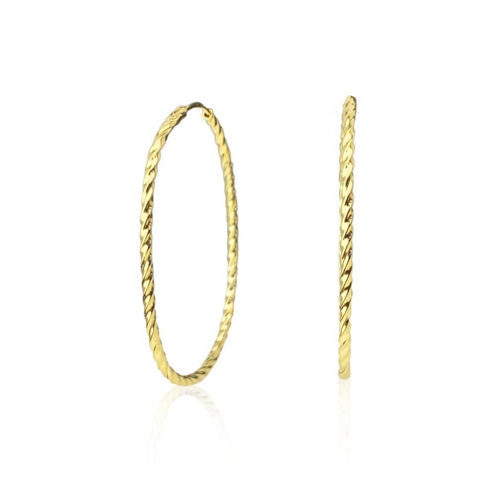 Brinco Argola Oval Torcida 3 Cm Em Ouro 18K