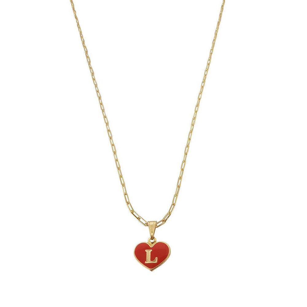 Colar Cartier 45Cm Coração Vermelho Letra L Banhado Ouro 18K