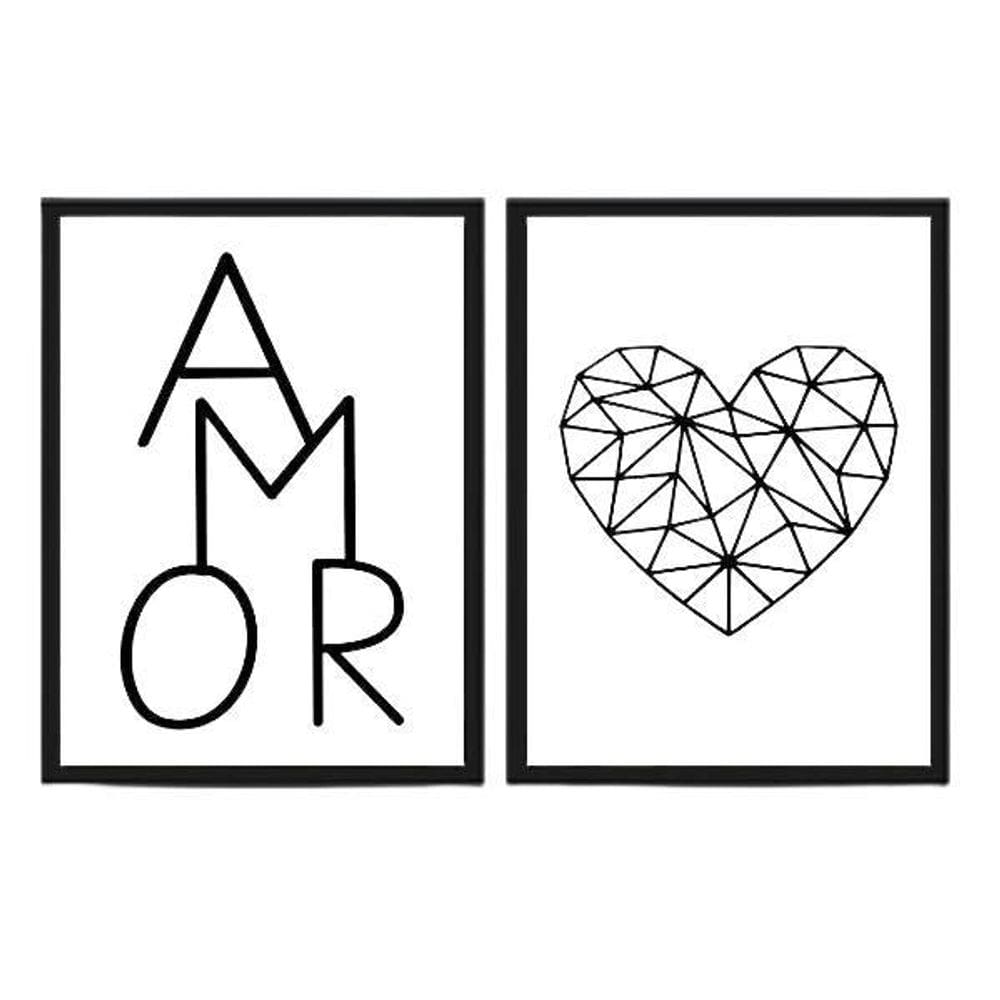 Kit 2 Quadros Geométricos Amor 33X24Cm Vidro - Preta