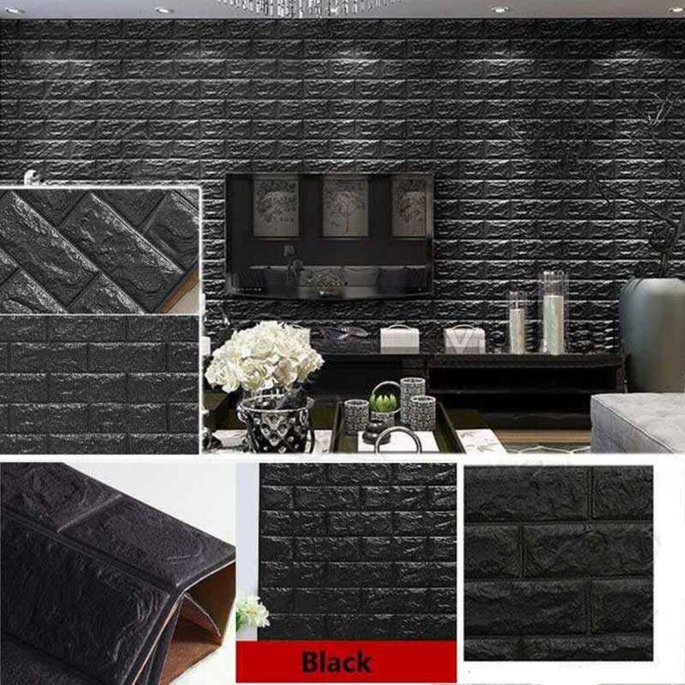 Papel Parede Tijolinho Painel 3D Tijolo Preto Placa Auto Adesivo 77X70cm Revestimento Espuma Autocolante