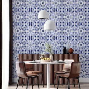 Kit 4 Rolos Papel De Parede Adesivo Azulejo Azul Branco 3,0M