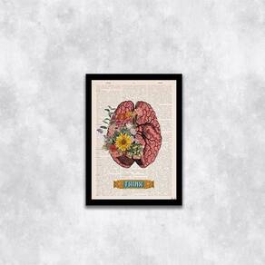 Quadro Cérebro Com Flores Think 24X18Cm