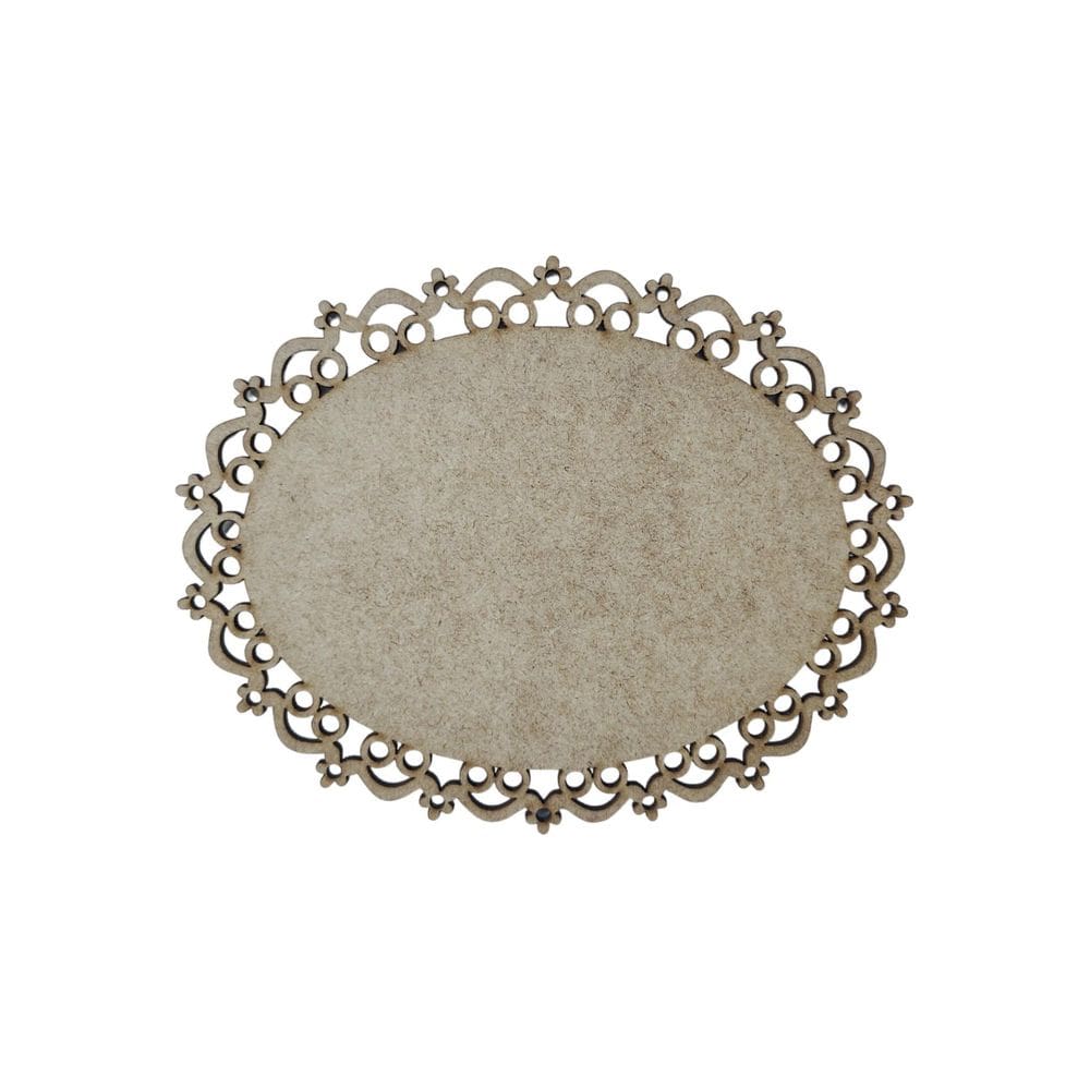 Placa Mdf Cru Artesanato Design Oval Flores Liso 35Cm