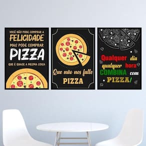 Kit 3 Quadros Frases Pizza 24X18Cm - Com Vidro