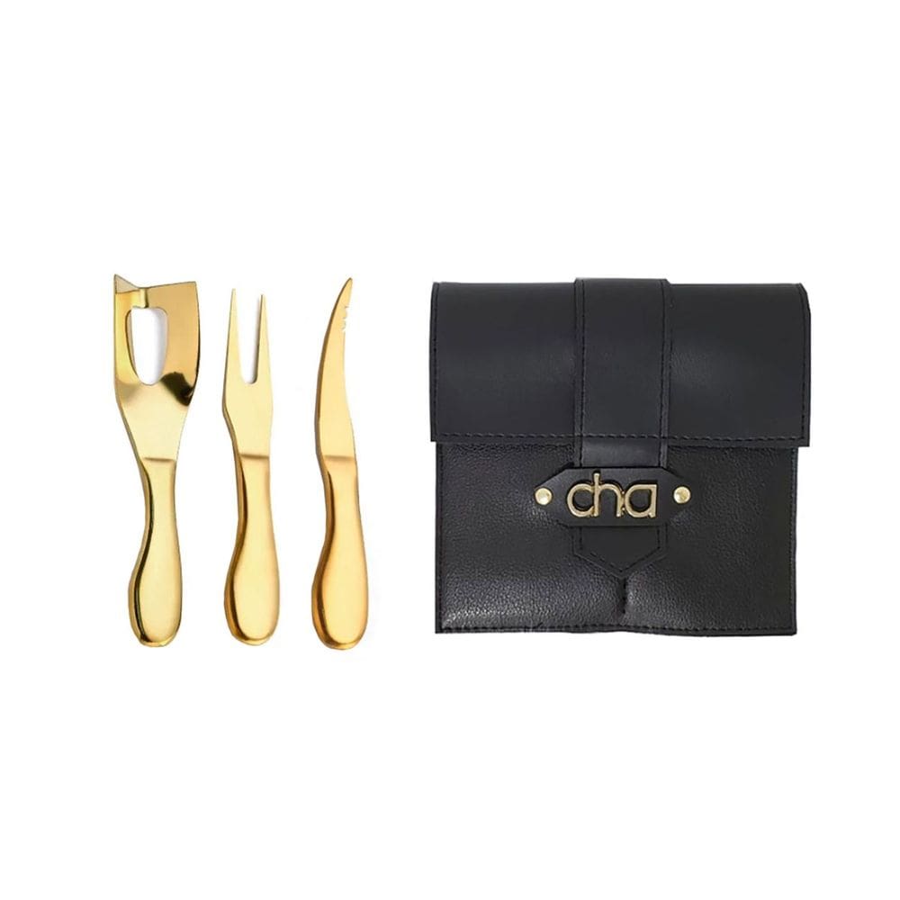Jogo para Queijo e Faca Camarao Dourado Kit Estojo Presente