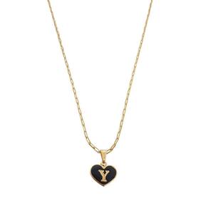 Colar Cartier 60Cm Coração Negro Letra Y Banhado Ouro 18K