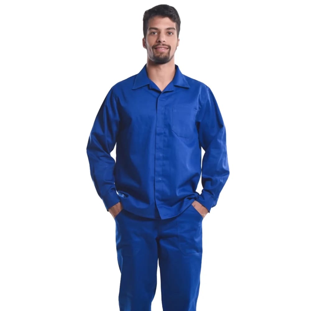 Camisa Profissional Aberta Mangas Longas Botões Azul Royal