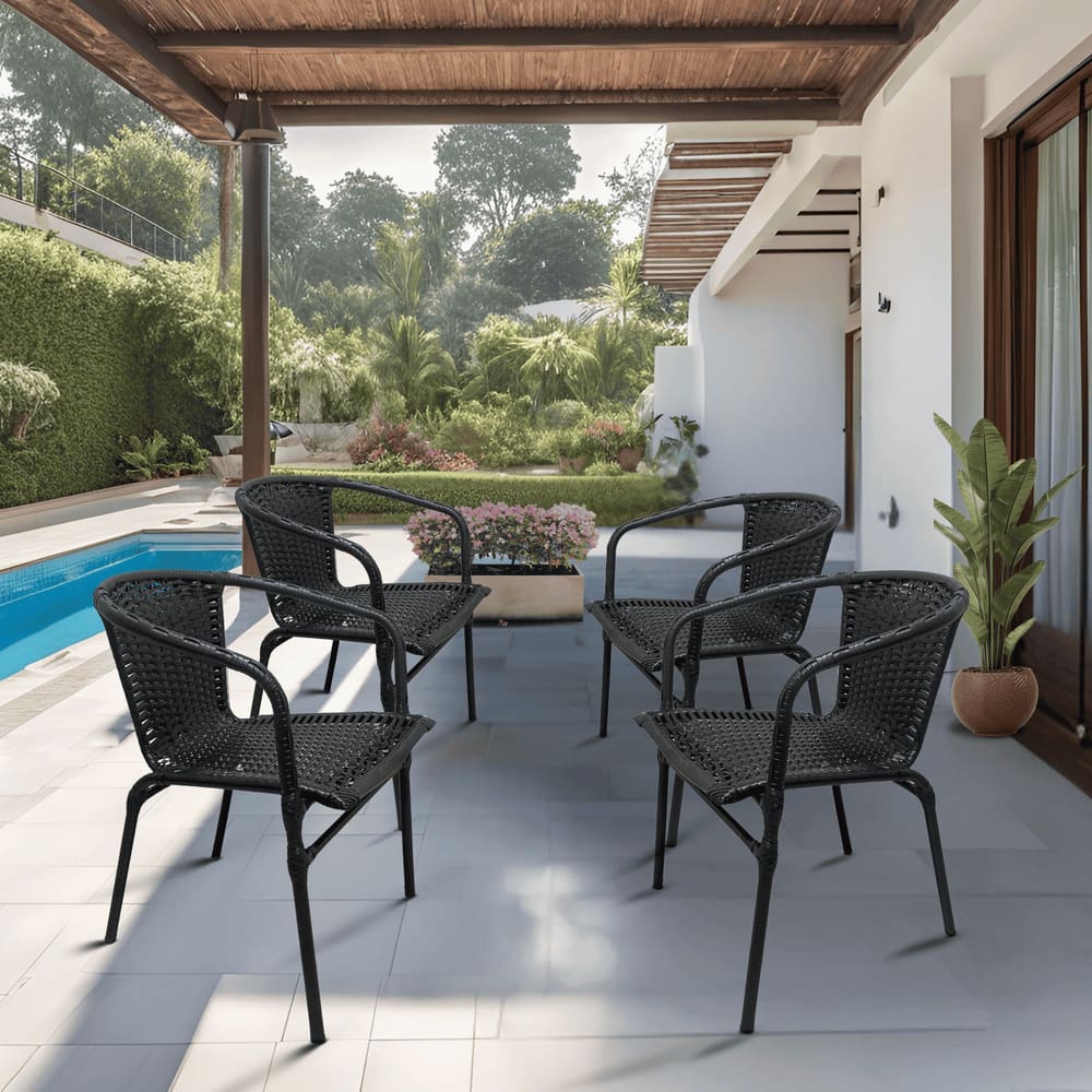 4 Cadeira Ravena em Aço Reforçado e Junco para Jardim Área Gourmet