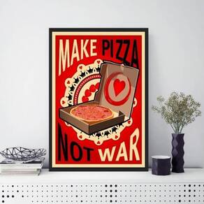 Quadro Decorativo Make Pizza Not War 33X24Cm - Madeira Preta