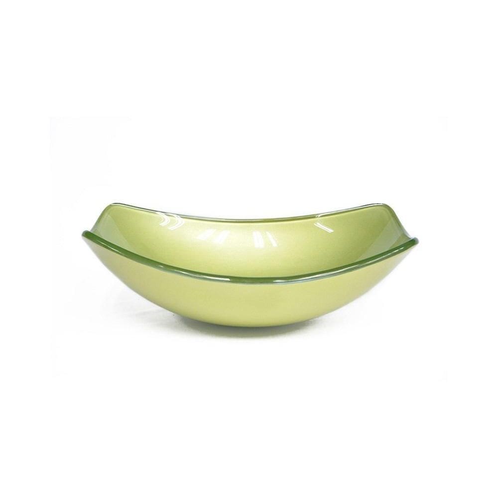 Cuba De Vidro Oval Chanfrada 46Cm Verde Oliva