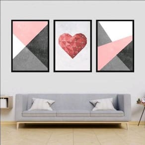 Quadros Coração Geométrico Moldura Preta 24X18Cm 3 Peças
