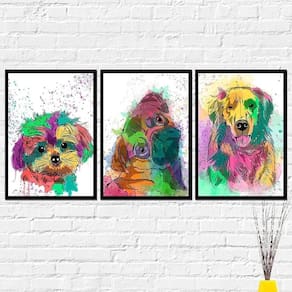 Quadros Cachorro Dog Colorido Kit 3 Decorativos Decoração