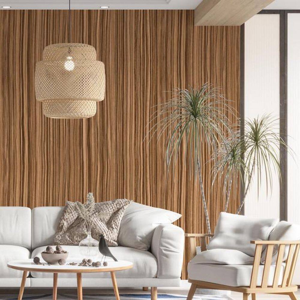 Kit 4 Rolos Papel De Parede Adesivo Madeira Mogno Claro 3,0M