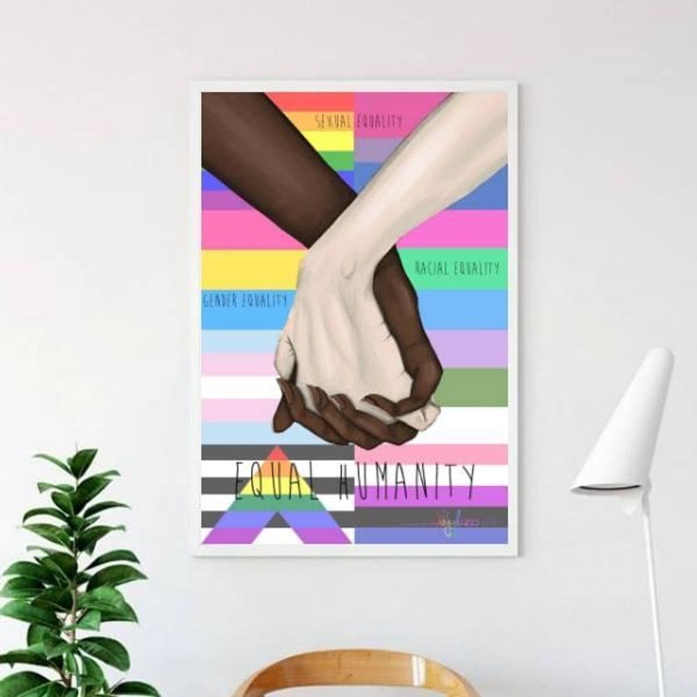 Quadro Equal Humanity 33X24Cm - Com Vidro Moldura Branca