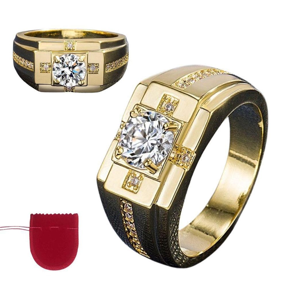 Anel Dourado Banhado A Ouro Cravejado Zircônias Ajustável