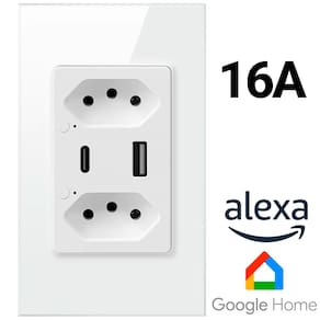 Tomada Dupla Inteligente, Zigbee, 3 Pinos, Uma Entrada USB e Uma USB-C, 16A, Compatível Com Alexa e Google Home, Branco