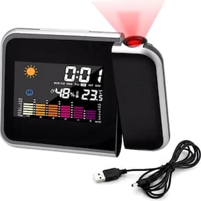 Relogio Projetor Despertador Led Digital Giratorio Temperatura Estacao Meteorologica Previsao Tempo Mesa Soneca Alarme R