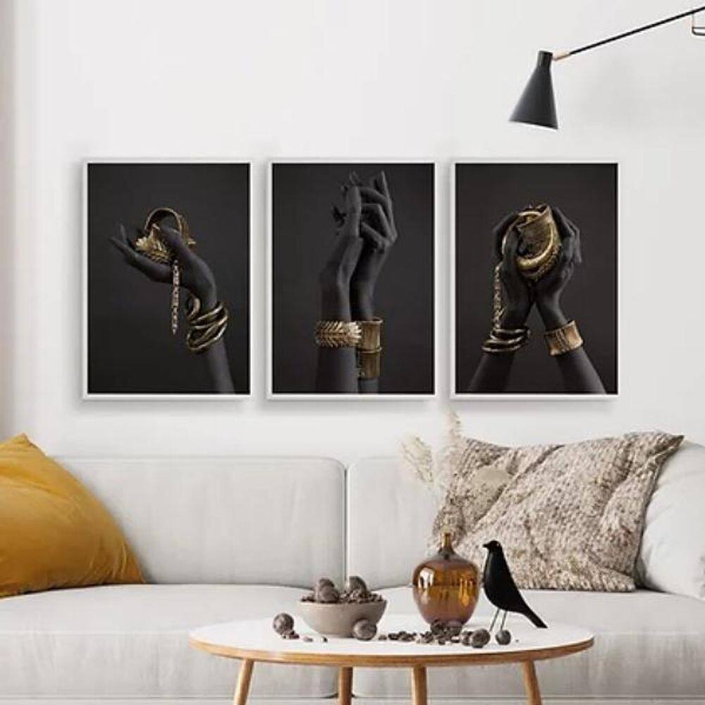 Kit 3 Quadros Fotografias Mãos Negras 24X18 C/Vidro - Branca
