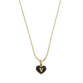 Colar Cartier 60Cm Coração Negro Letra V Banhado Ouro 18K