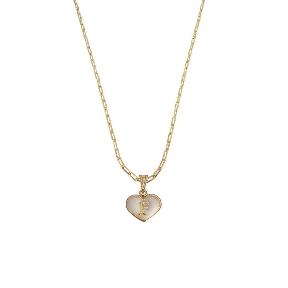 Colar Cartier 60Cm Coração Branco Letra F Banhado Ouro 18K