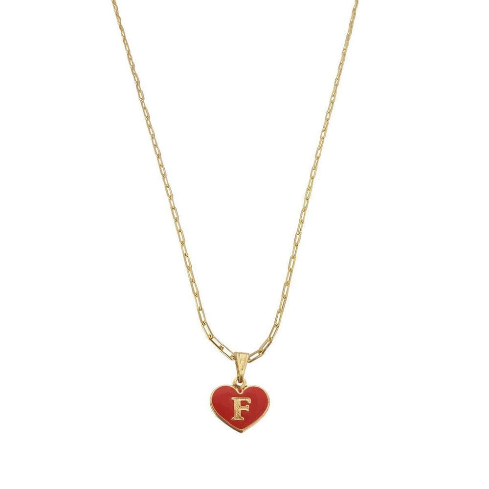 Colar Cartier 50Cm Coração Vermelho Letra F Banhado Ouro 18K