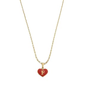 Colar Cartier 50Cm Coração Vermelho Letra F Banhado Ouro 18K