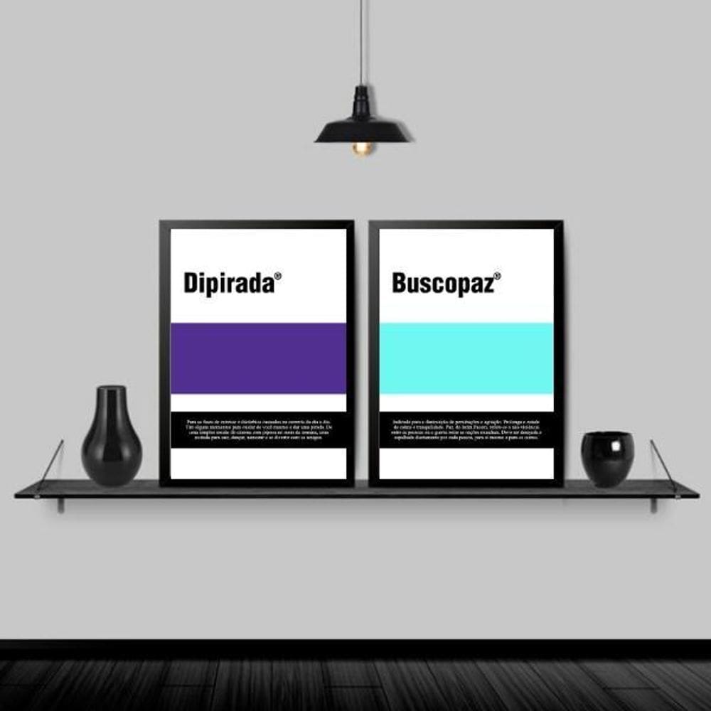 Kit 2 Quadros Remédios Dipirada E Buscopaz 45X34 Vidro Preta