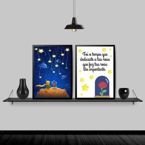 Kit 2 Quadros Pequeno Príncipe Frase 33X24Cm Moldura Preta
