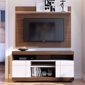 Rack com Painel para TV Até 55 Polegadas Bello 2 Portas Nogueira Real/Off White - Pnr Móveis