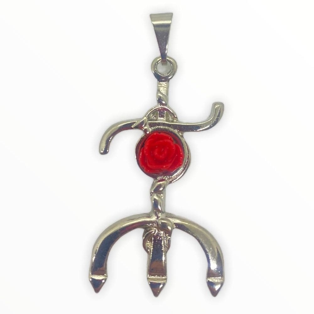 Pingente Tridente Pomba Gira Rosa 3,8 Cm Em Metal Banhado