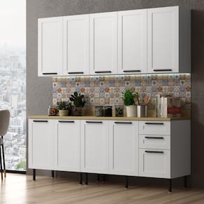 Cozinha Compacta MDF 4 Peças com Armário e Balcão com Tampo Multimóveis CR20453