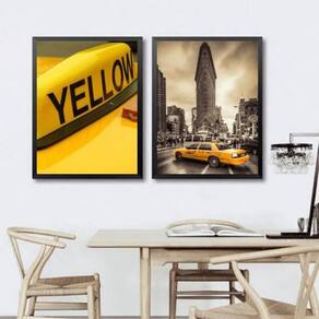 Kit 2 Quadros Fotografias Taxi Amarelo 33X24Cm