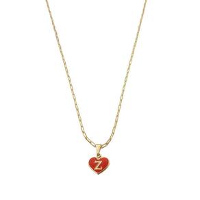 Colar Cartier 60Cm Coração Vermelho Letra Z Banhado Ouro 18K